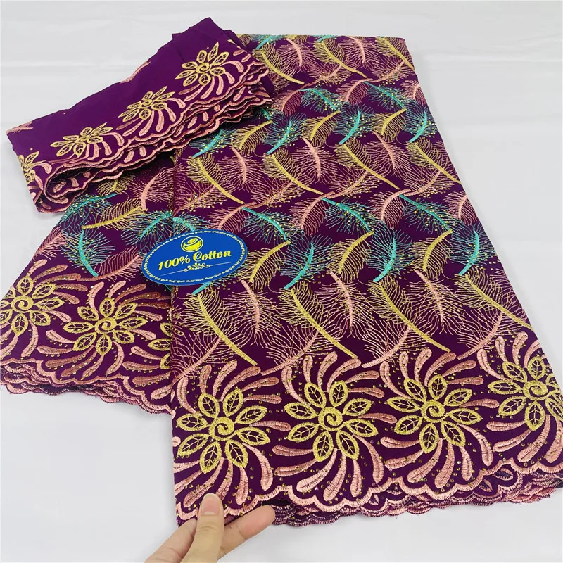 5+2 yard with scarf heavy beaded embroidery African 100% cotton fabric Swiss voile lace popular Dubai style 29L89301