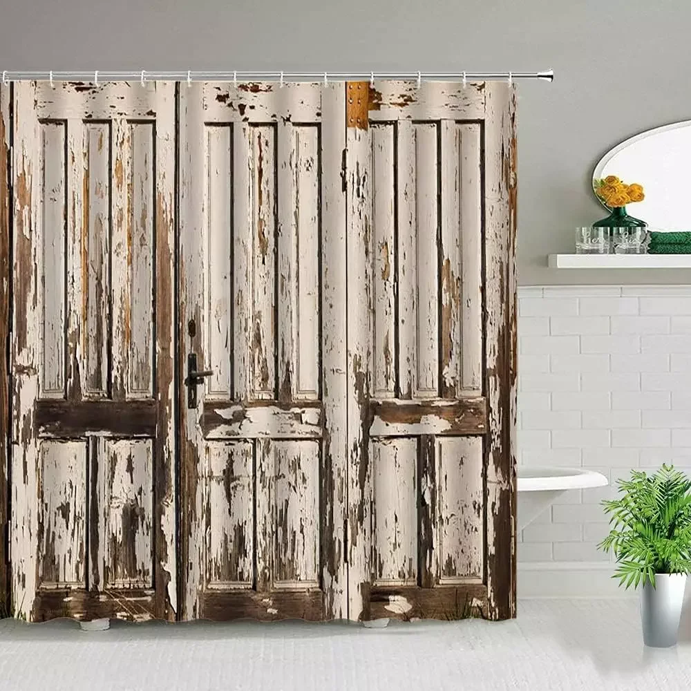 Barn Door Shower Curtain for Bathroom Farmhouse Vintage Bath Decor Waterproof,Decorative curtains, anti-peep curtains, room divi