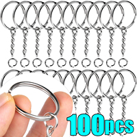 20/100pcs Metal Blank Keyring Keychain Split Rings Keyfob Key Rings Lobster Clasp Key Chain Key Pendant Stainless Steel Rings