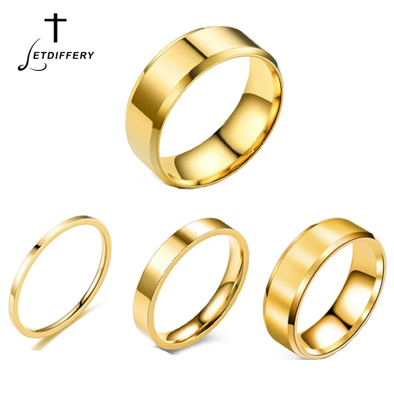 Letdiffery Fashion 2/4/6/8mm Simple Glossy Rings for Women Men Stainless Steel Smooth Ring Couple Friend Party Jewelry Gifts