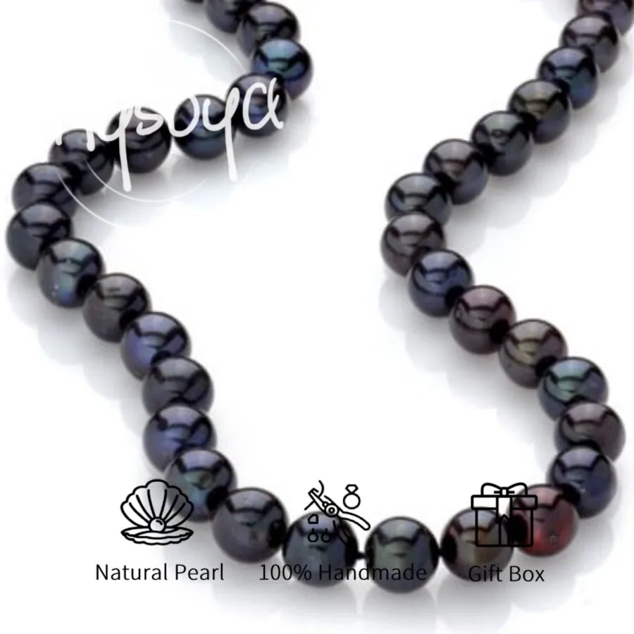 

MYSOYA 10-11 мм черное ожерелье из пресноводного жемчуга для женщин и мужчин с подарочной коробкой идеально подходит для свадьбы, дня рождения, Рождества, Нового года