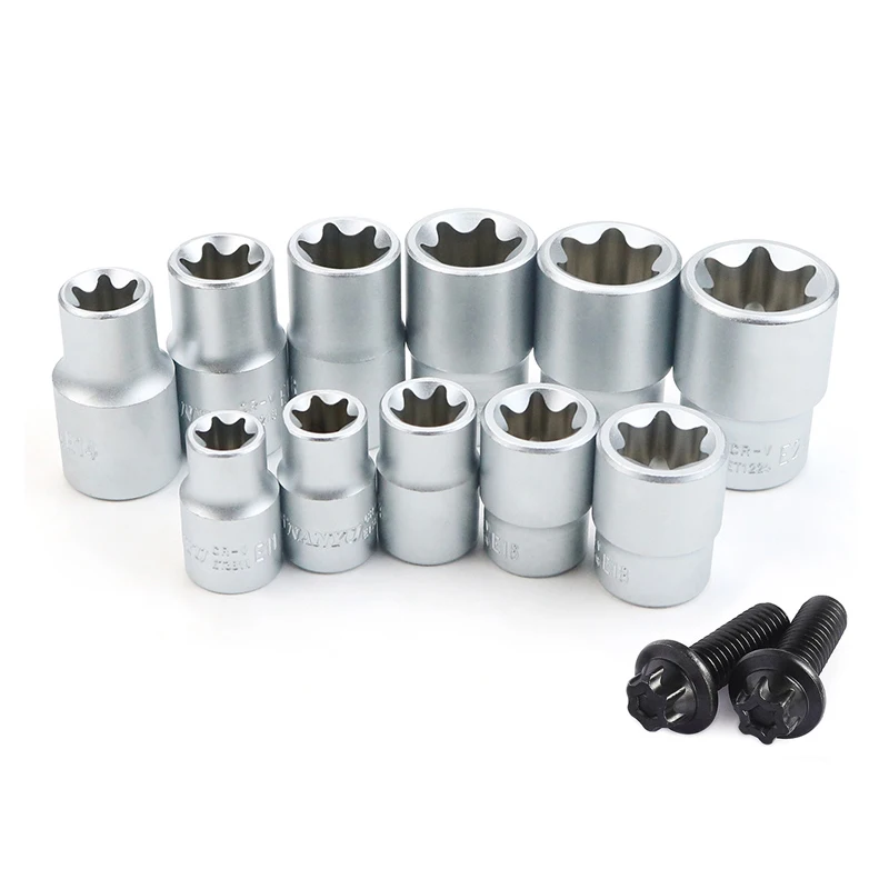 E Type Sockets 1/2 Tool E10 E11 E24 Female Torx Socket For Ratchet  Star Box End Wrench Head E12 E14 E16 Hand Tools