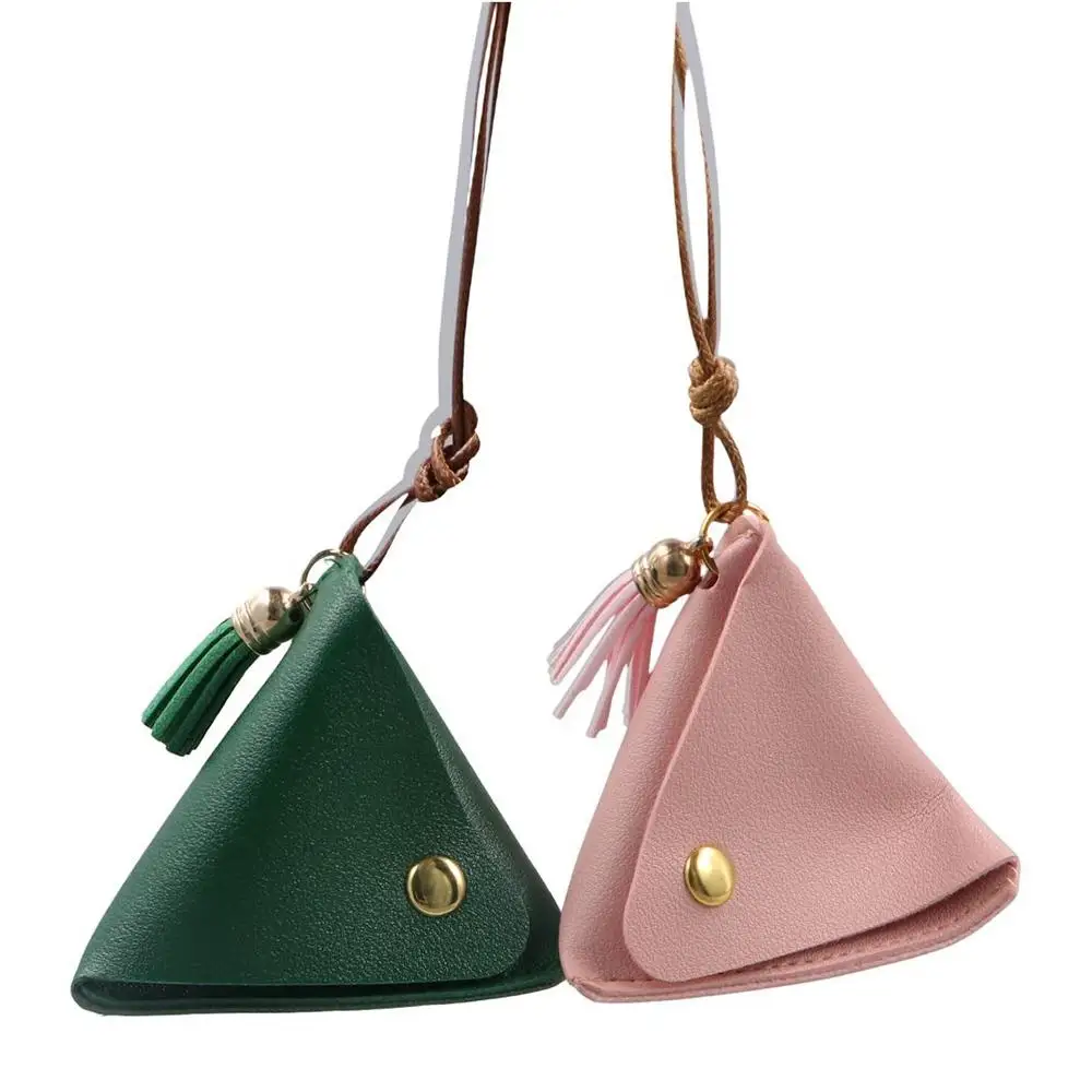 Zongzi-Bolsa de almacenamiento de Cable de datos para mujer, monedero pequeño, monedero de PU, monedero triangular, monedero de cosméticos, billetera de cambio de lápiz labial