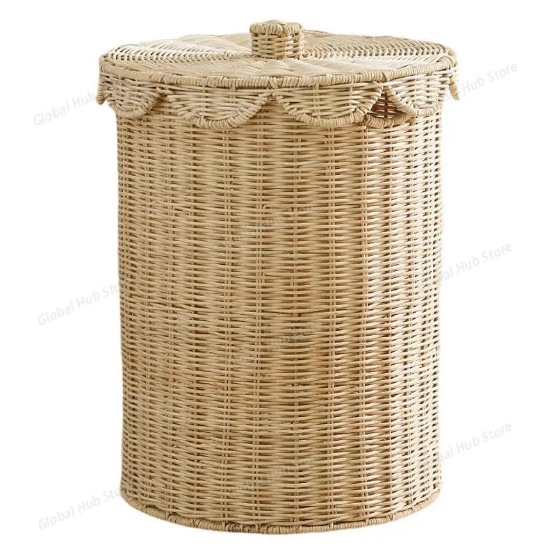 

True vine with lid woven storage basket household large capacity dirty laundry basket sundries snacks kitchen wave cover storage