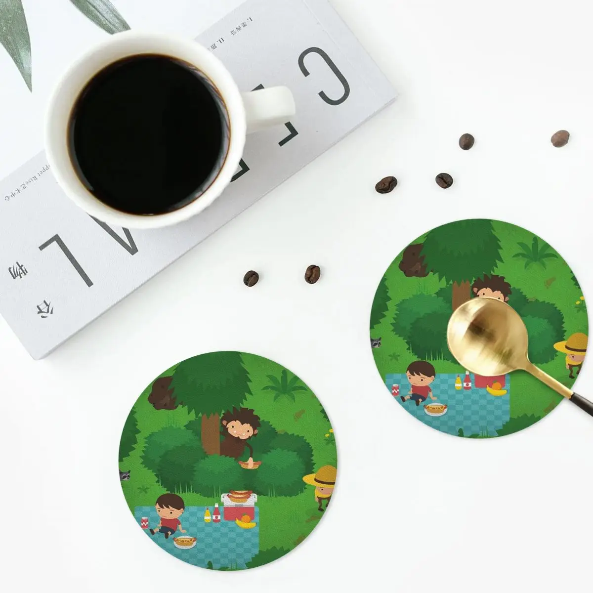 Sneaky Sasquatch Picnic Coasters PVC Leather Placemats Waterproof Coffee Mats for Home Kitchen Dining Pads Set of 6