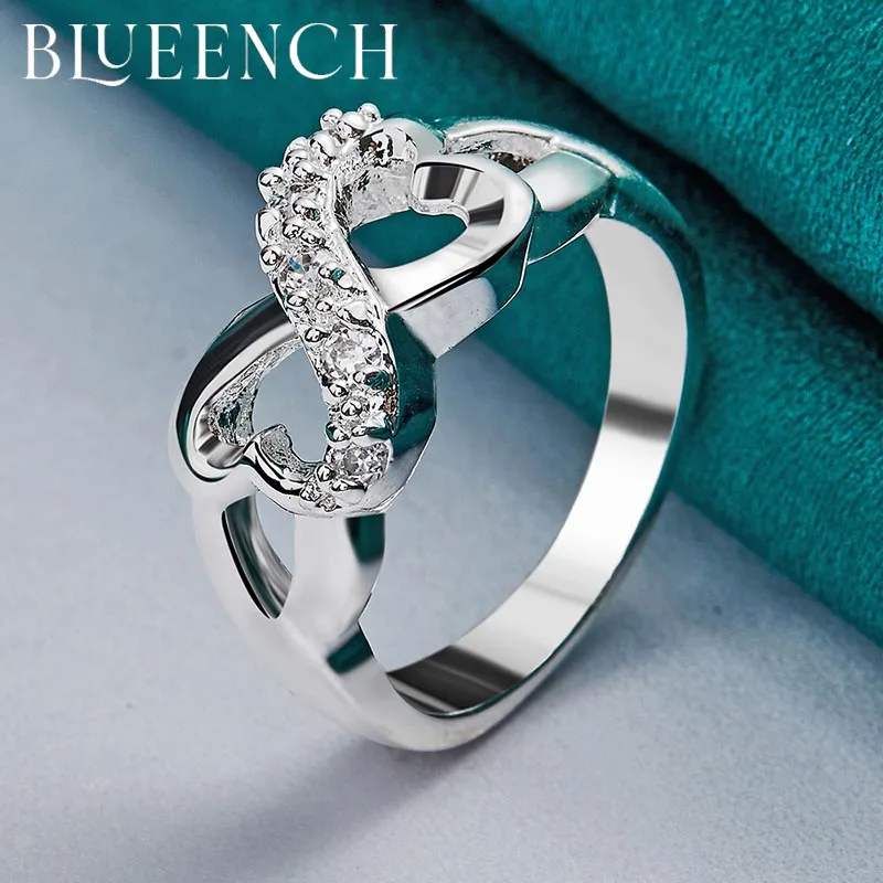 Blueench 925 Sterling Silver Zircon Bow Ring For Women Proposal Wedding Party Fashion Glamour Jewelry