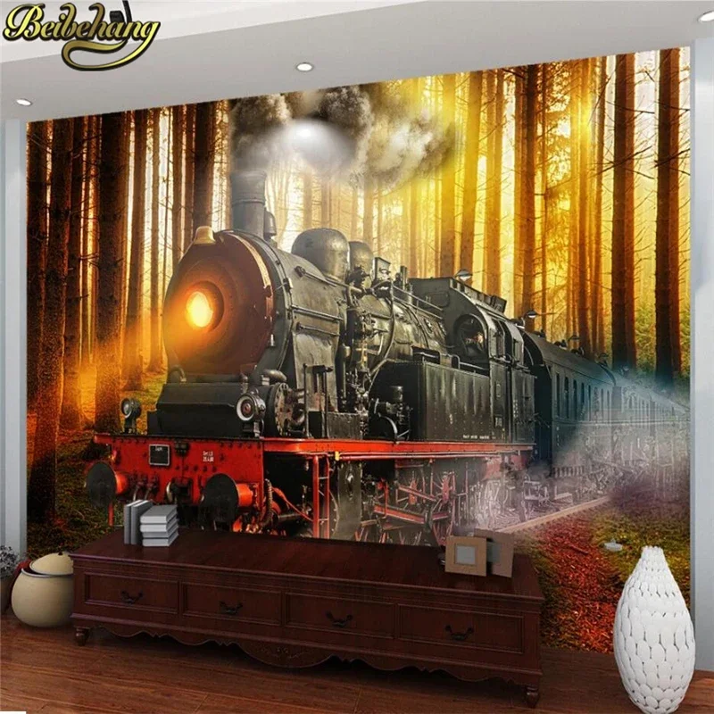 Custom Mural Wallpaper Stereo Old Train Wall Painting Fashion restaurant Living Room Home Decor 3D Wall Papers For 3 D Stickers