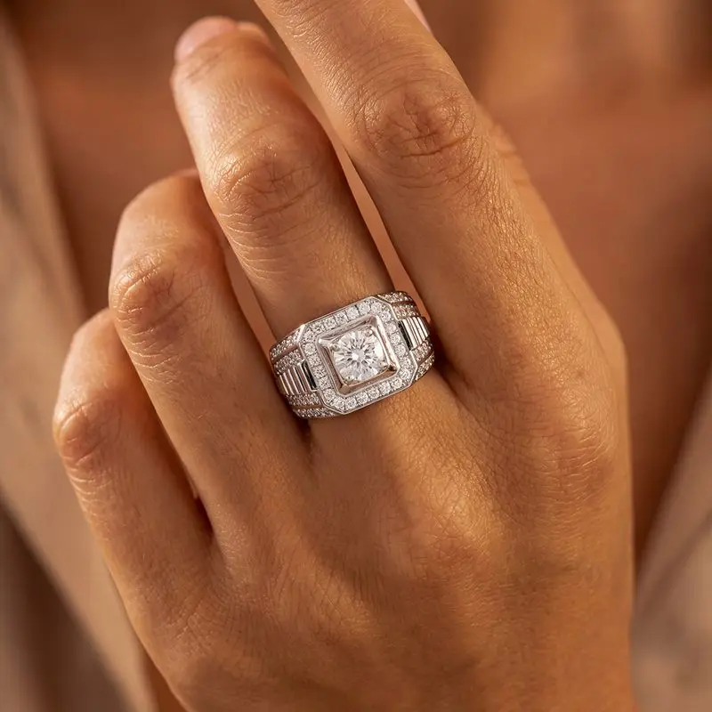 

Trendy Brilliant Geometric Round Cubic Zircon Rings for Women Silver Colour High Quality Female Anniversary Gift