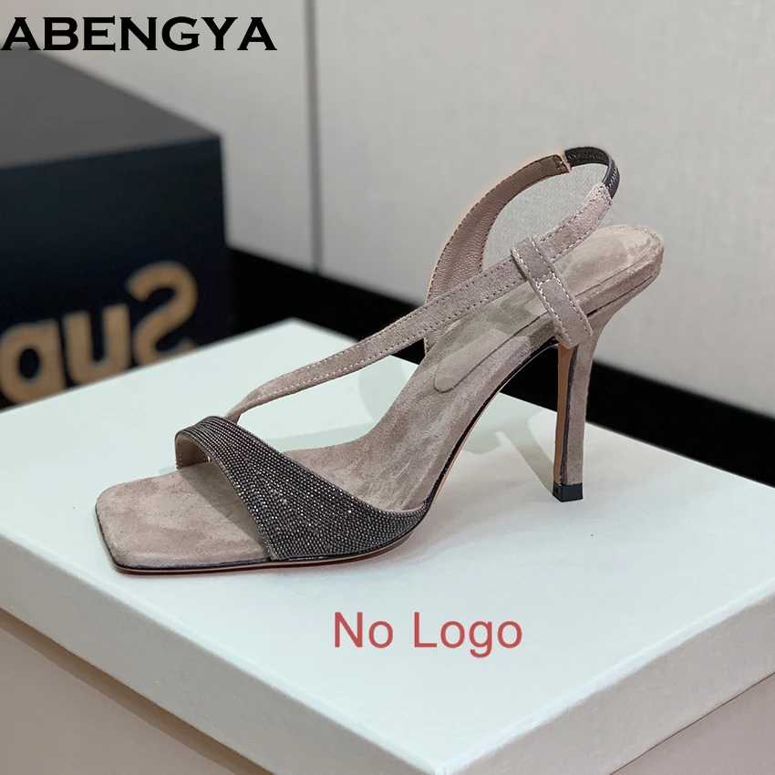 

High Heels Square Toe Sandals Woman String Bead Slingback Party Shoes For Women Summer Leather Stiletto Gladiator Sandals Women