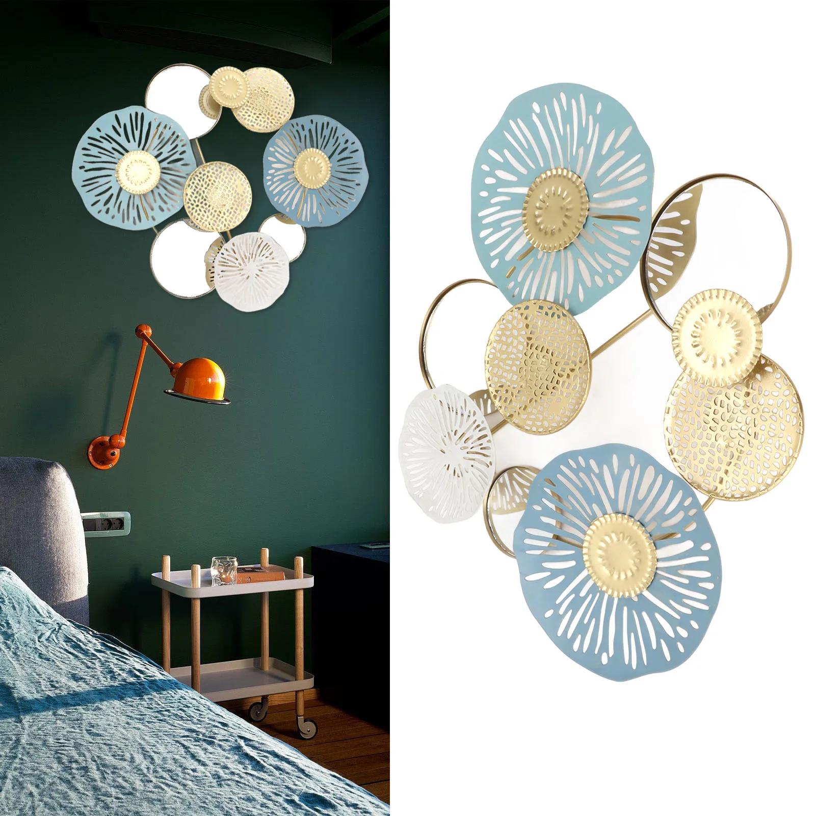 

Wall Iron Decoration Lotus Shape With Mirror Metal Wall Art For Dining Room Restaurant
