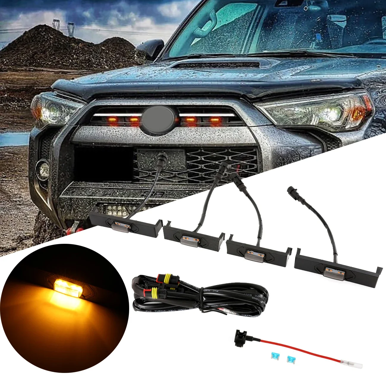 Car Front Grille Light Amber LED Lights Harness Lamp for Toyota 4runner 2020-2022 Off-Road Limited Nightshade Sport SR Trail