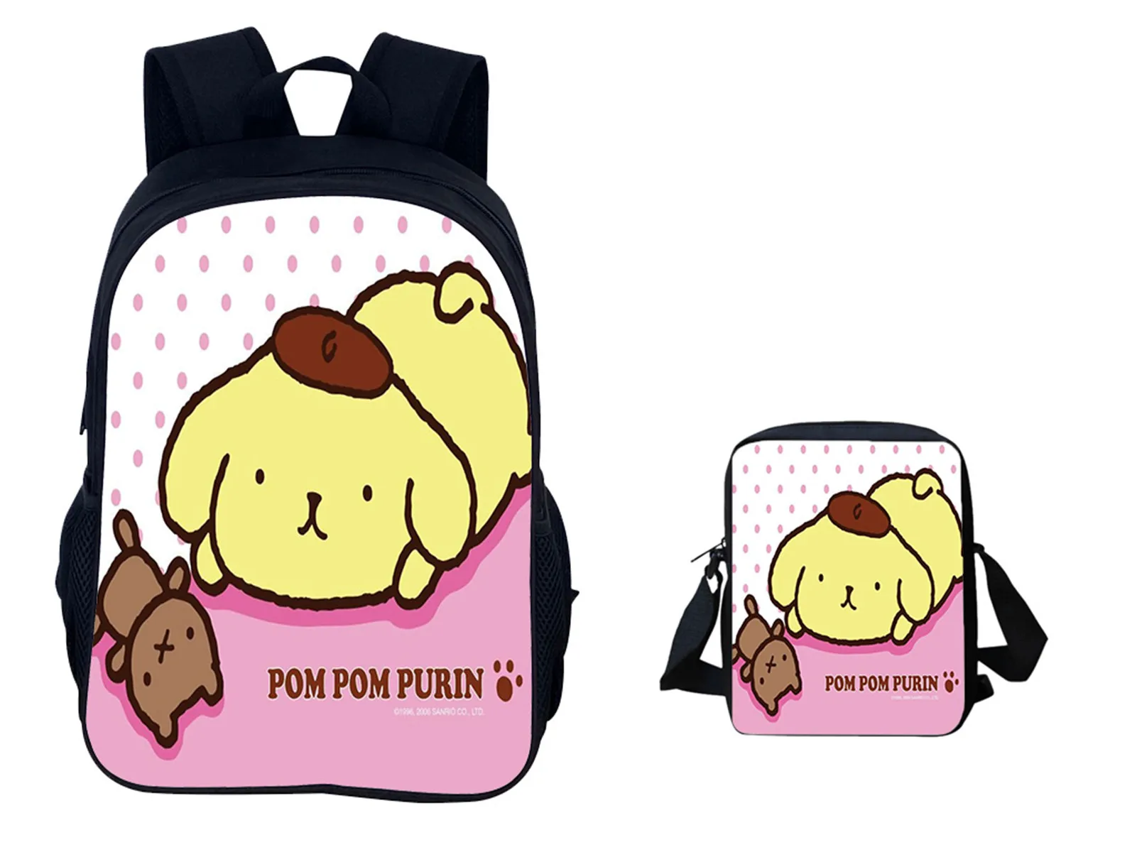 

HOT Student Pom Pom Purin Multifunction Backpack 2 in 1 Set-Large Capacity School Bag with Canvas Side Bag for Kid