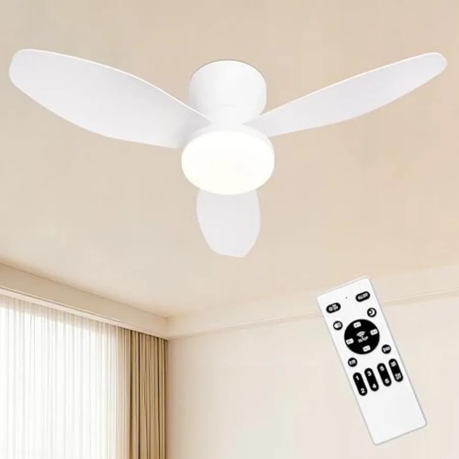 

Small Ceiling Fan with Light Flush Mount White Fan Lights with Remote Control Dimmable Led Ceiling Light Fixture 3 Fan Flaps fo