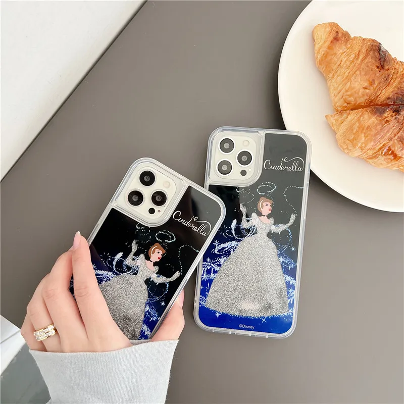 Luxury Quicksand 3D Bling Glitter Cinderella cute Cartoon  phone case for iphone 11 13 12 14 15 16Pro Max Anti-drop shell