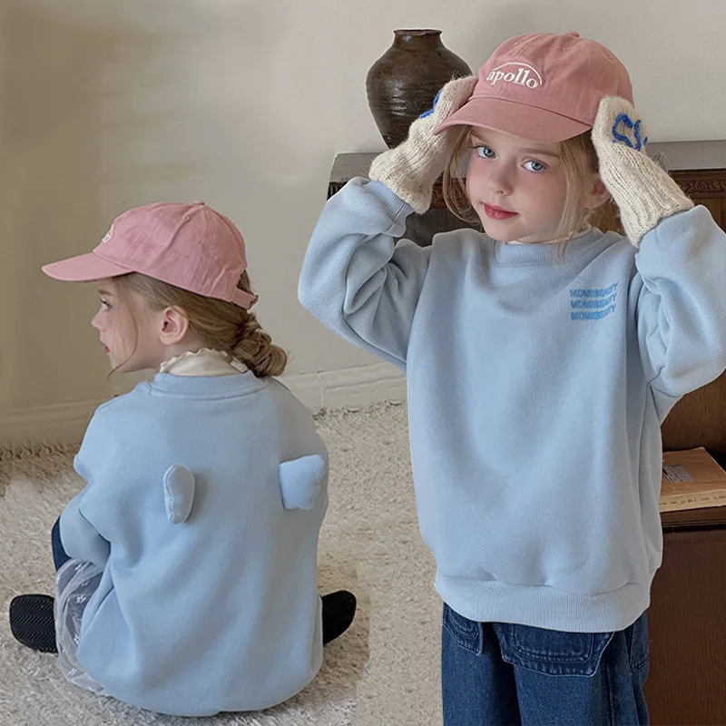 

Осень-зима 2022, хлопковый свитшот для девочек, детский флисовый пуловер с круглым вырезом и круглым вырезом, свитер с верхней нижней частью, джемпер для детей 3-10 лет