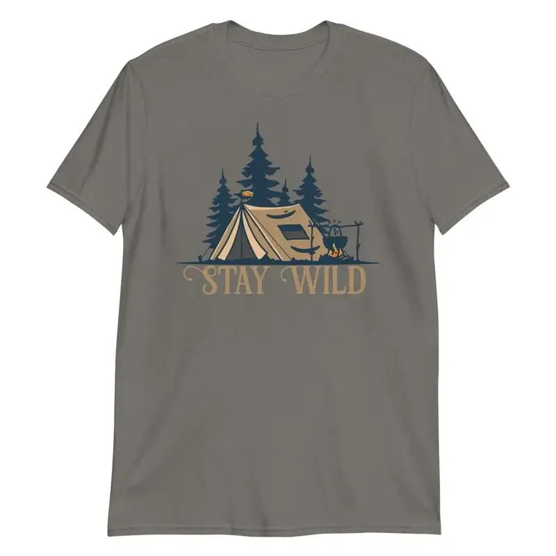 Stay Wild T Shirt Hiking Travel Tent Outdoors Adventure Backpacking Camp