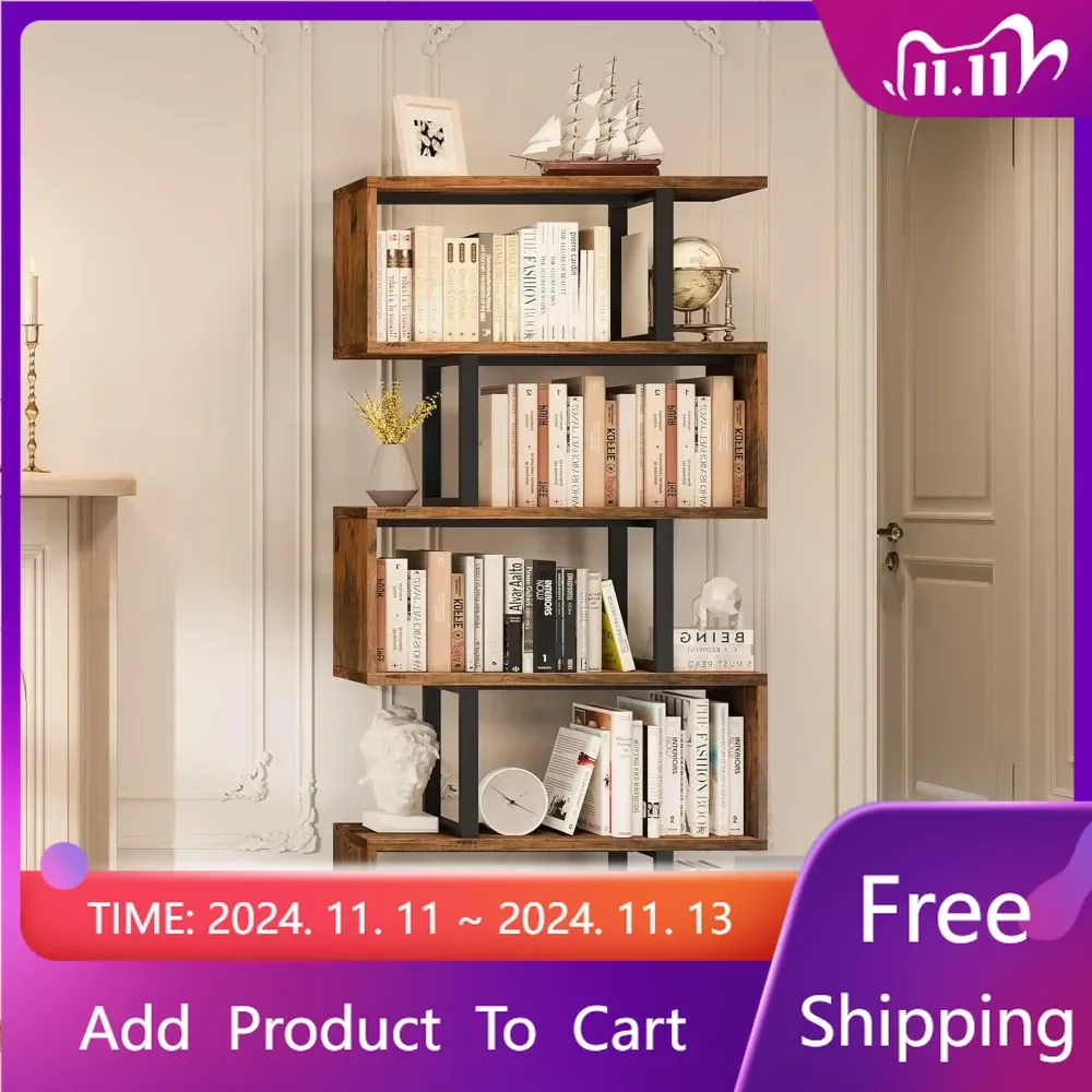 

Tall Bookshelf Industrial Book Shelf 6 Tier Bookcase, Open Display Storage Rack Shelves for Living Room/Bedroom/Home/Office