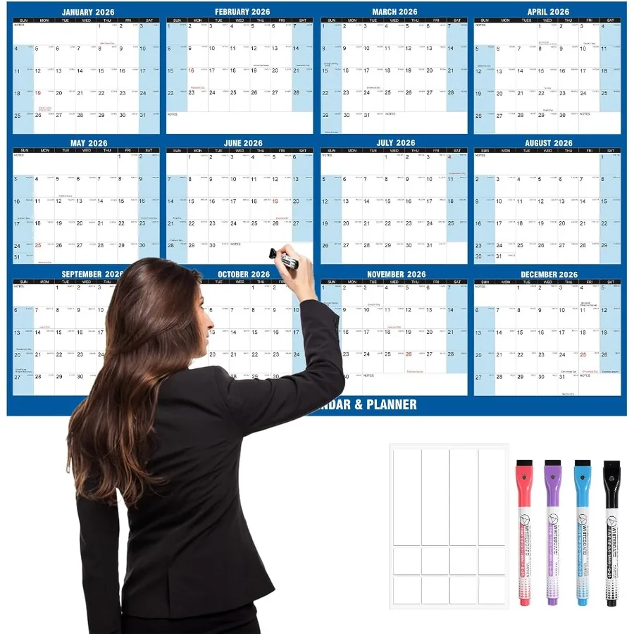 

32" x 48" 2026 Wall Calendar Large Dry Erase Calendar for Wall Erasable Lamited 12 Month Wall Planner Yearly Annual Calendar Re