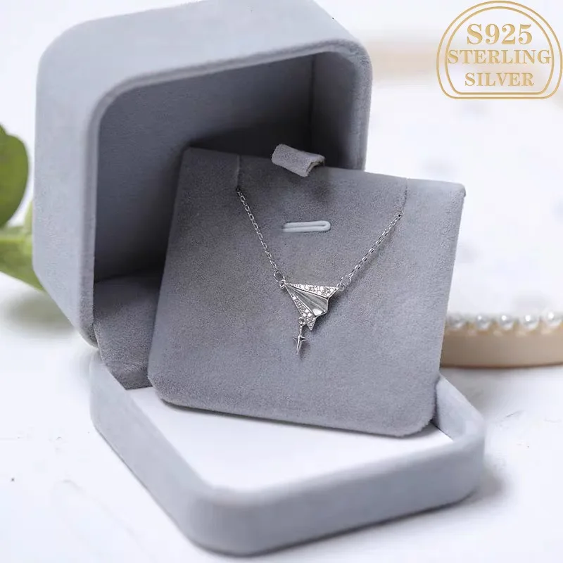 

S Sterling Silver Paper Airplane Necklace | Bohemian Elegant Design, Inlaid with Synthetic Cubic Zirconia, Excellent for Daily Wear and Gifts