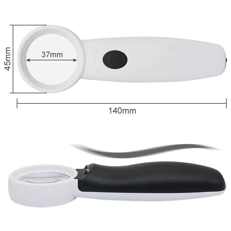 40X USB Rechargeable Handheld Magnifying Glass 2 LED Inlluminated Reading Magnifier for Stamp Jewelry Appreciation 37mm Lens