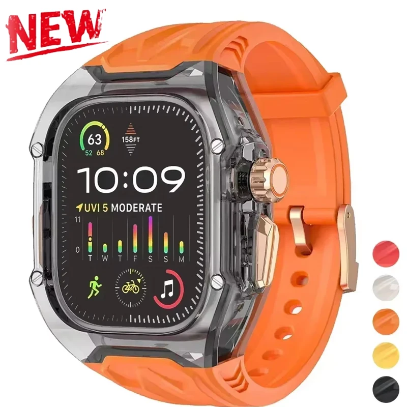 

Прозрачный комплект модификации для Apple Watch 11, 10, 9, 8, 7, 45, 46 мм, чехол с ремешком для IWatch Series 44 40, 654SE, резиновая лента, ремонт мода