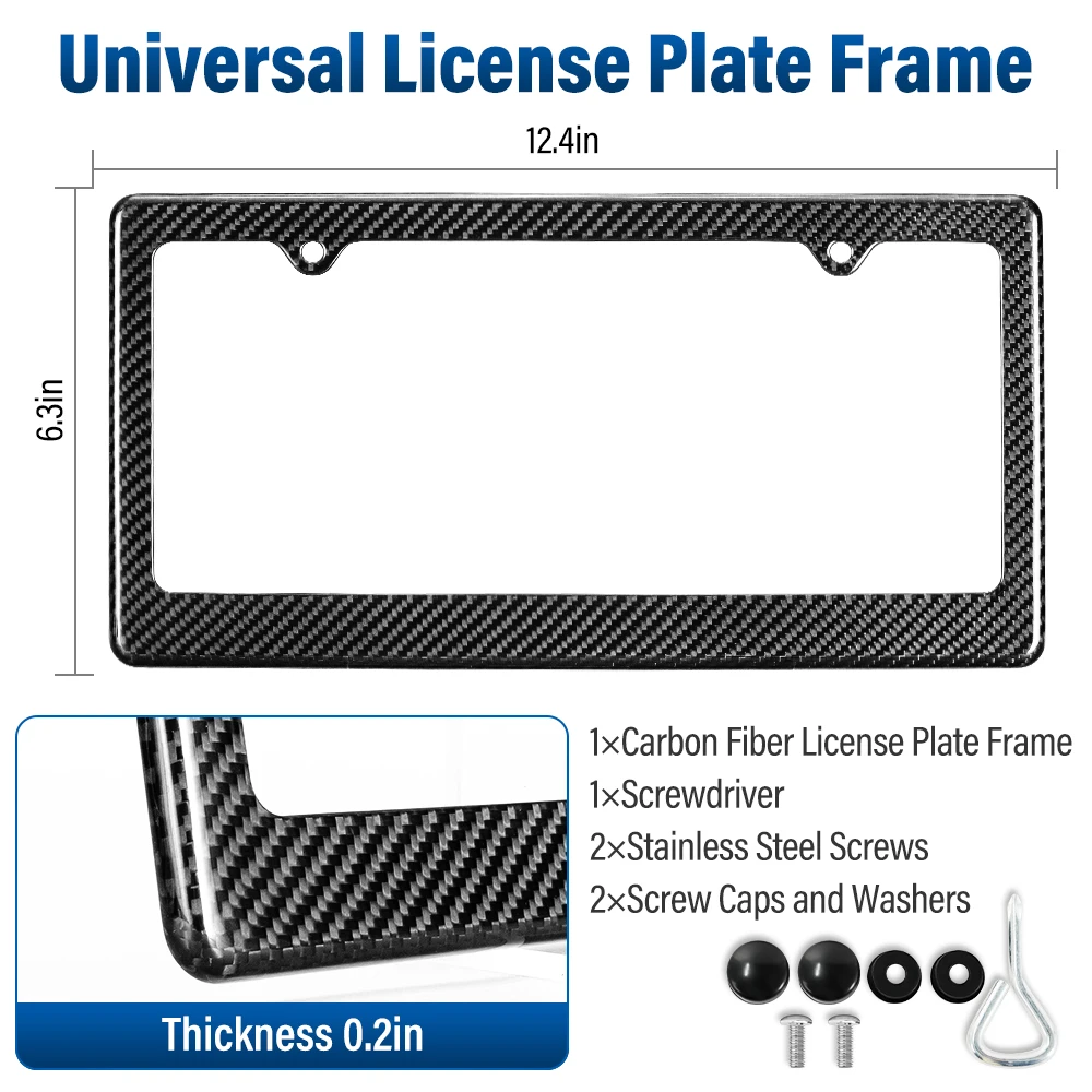 Matte Black Carbon Fiber License Plate Frame 2-Hole 1Pcs US Standard Universal Size Tag Holder