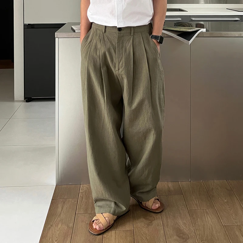 New Japanese Style Men Draped Wide Leg Pants Light Luxury Leisure Solid Color Straight Trousers Premium Elegant Sweatpants M-3XL