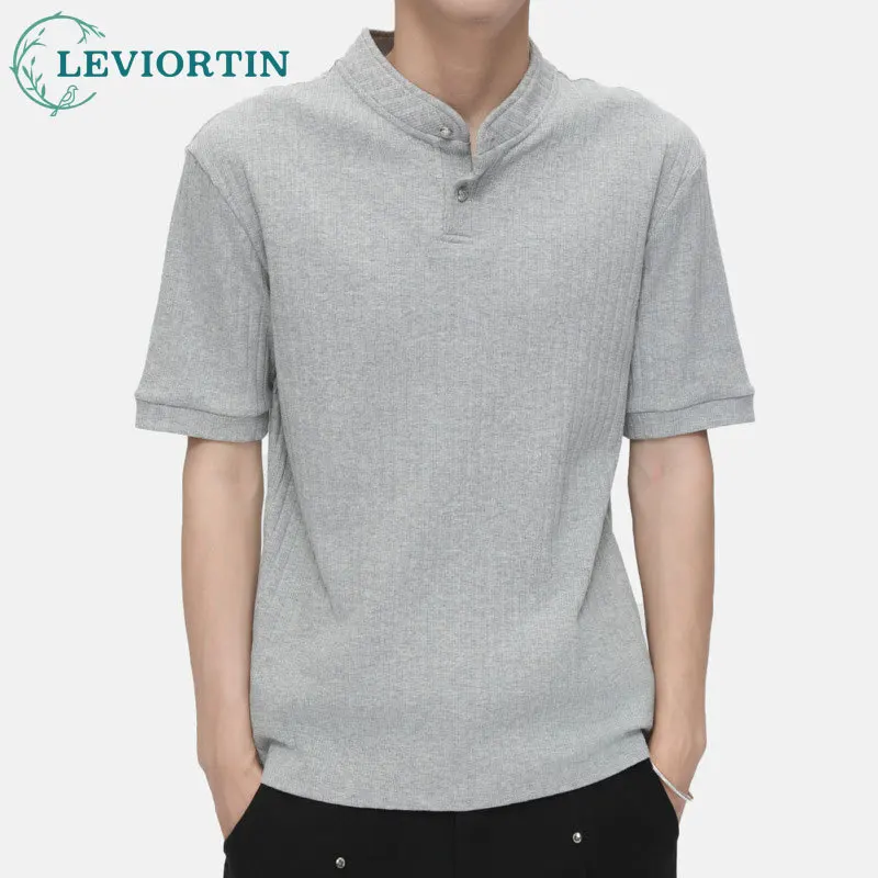 

2025 летняя мужская модная тенденция, свободная мягкая однотонная дышащая футболка с круглым вырезом в стиле ретро, базовый вязаный топ с короткими рукавами