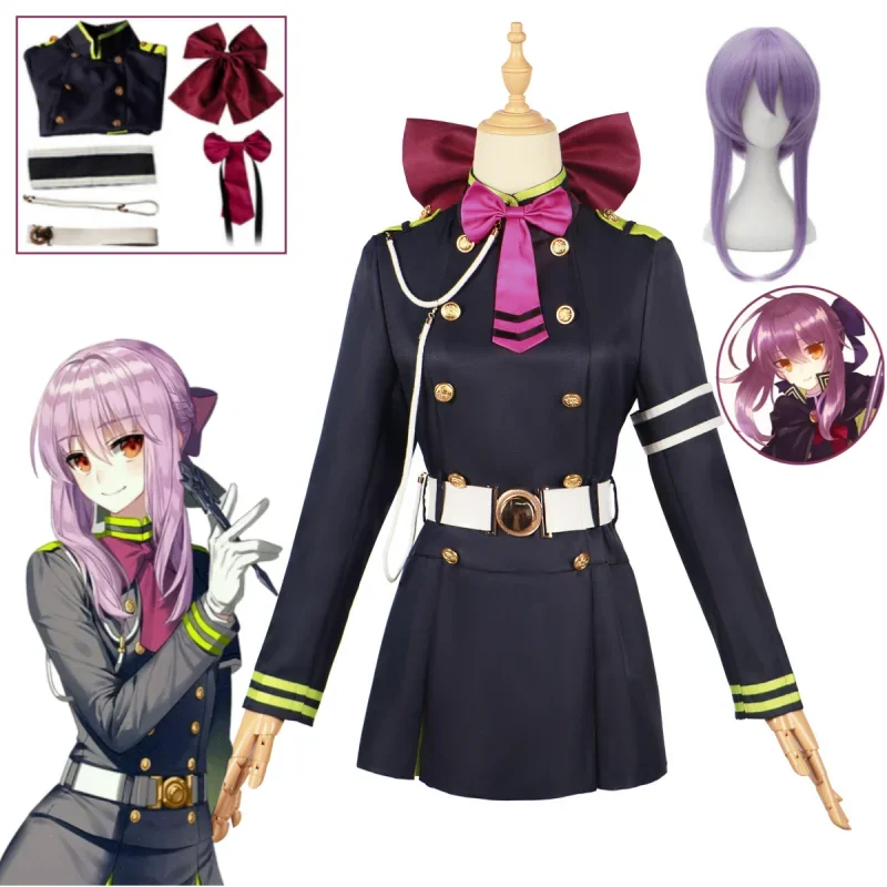 Japanese anime Owari no seraph Owari no seraph Hiiragi Shinoa cosplay costume purple uniform anime Full Halloween party costume