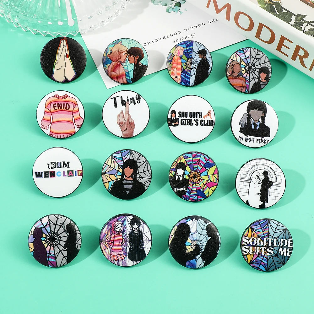 Wednesday Addams Brooch Nevermore College Wednesday Enid Badge Brooch Clothing Backpack Pin Jewelry Accessories for Fans Gifts