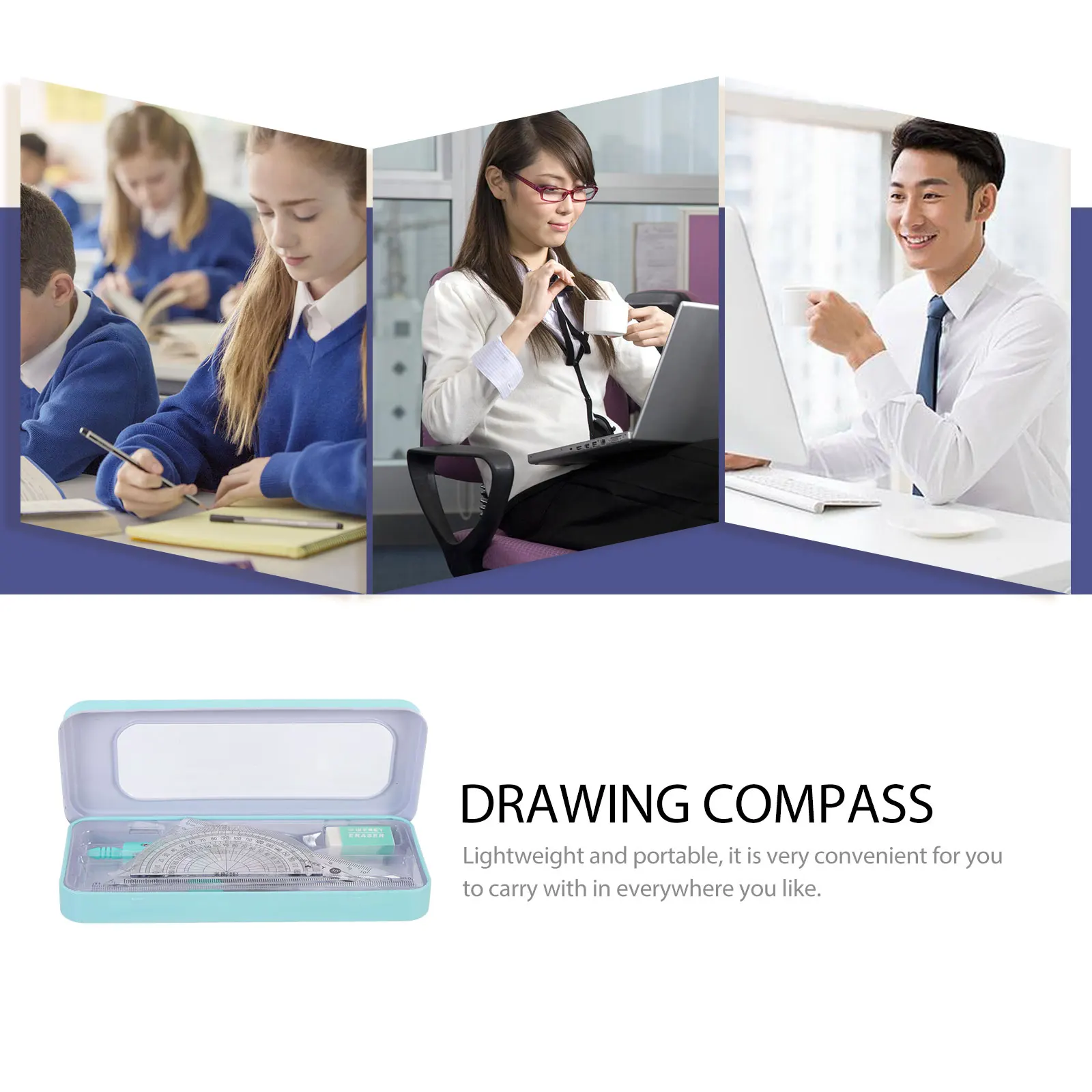 1 set 1 Set Drawing Compass Toolkit Geometry Set Measuring Tools School Supply Engineering Drafting Kit Student Stationery Ruler