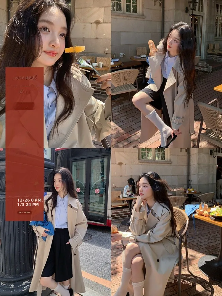 

Khaki Long Coat Jaet Women's Sle Briti Sle Spring New Small Size Medium Length Coat Outerwear Casual Commute