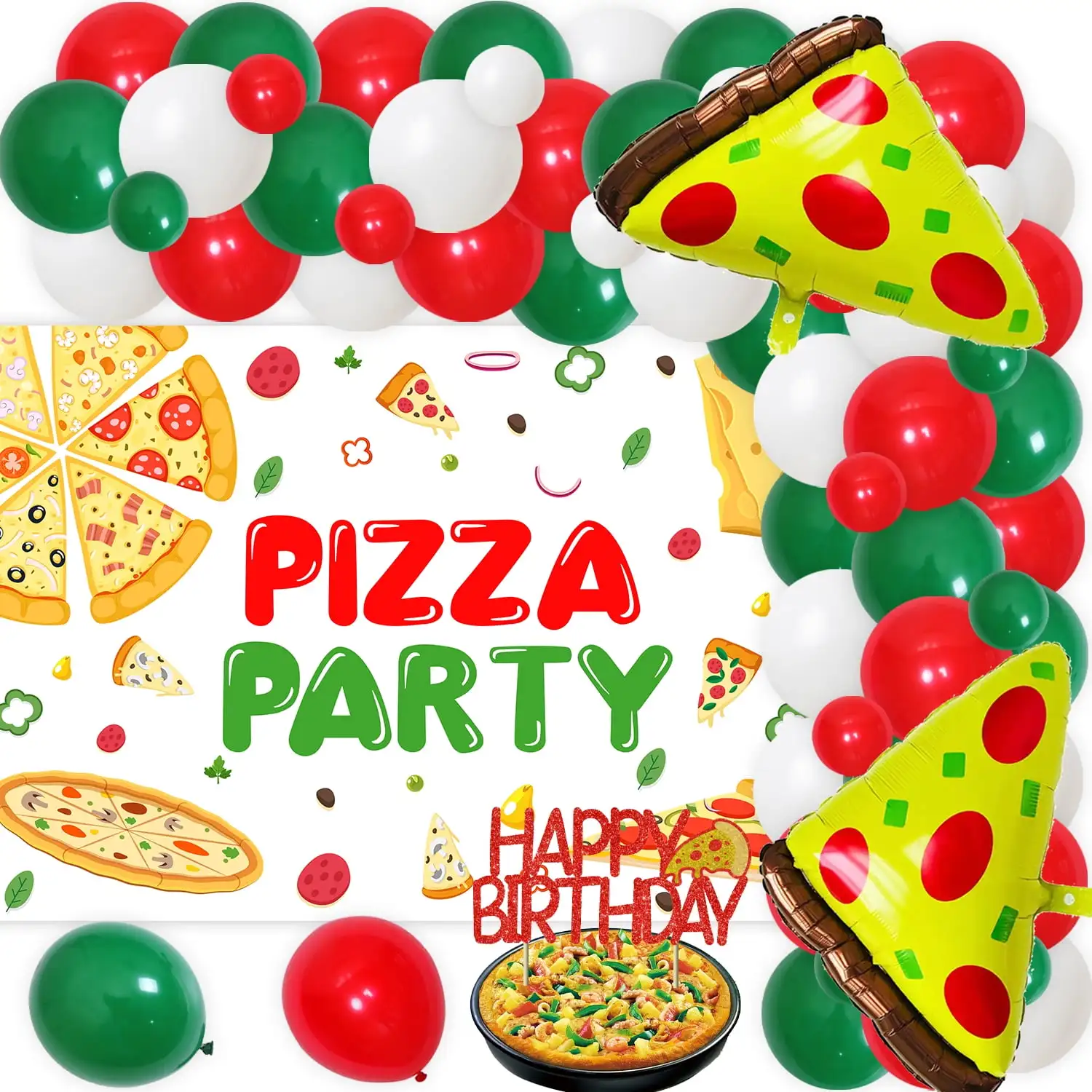 

Pizza Theme Birthday Party Supplies, Backdrop Balloon Arch, Foil Balloon for Kids, Birthday Party Decorations