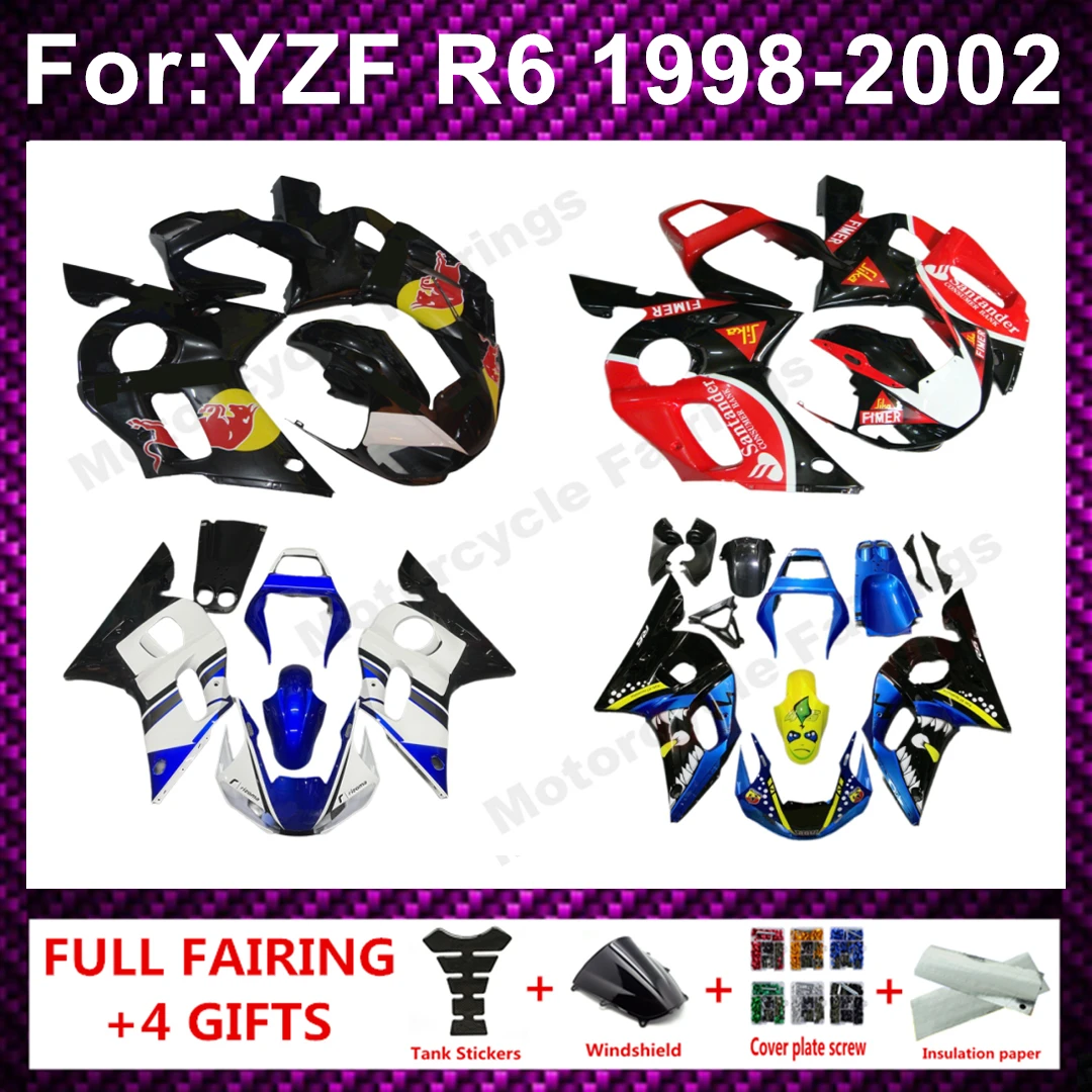 Injection mold full Fairing kit fit for YZF R6 YZF-R6 1998 1999 2000 2001 2002 bodywork Plastics fairings kits