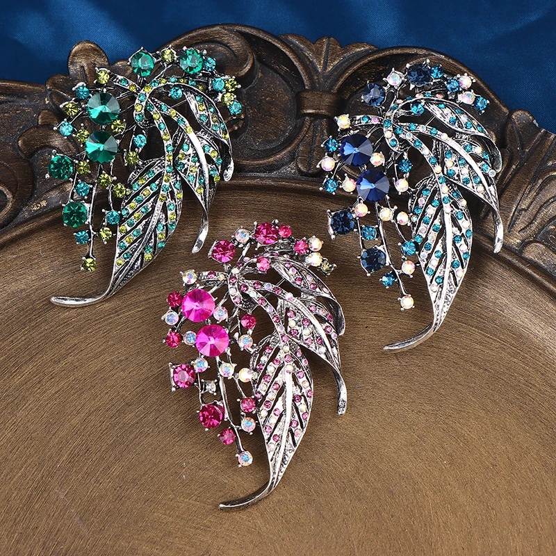 Broches de Hojas Brillantes Multicolores Exquisitos, Accesorios de Ropa Casual para Fiestas, Broches de Pedrería para Mujer