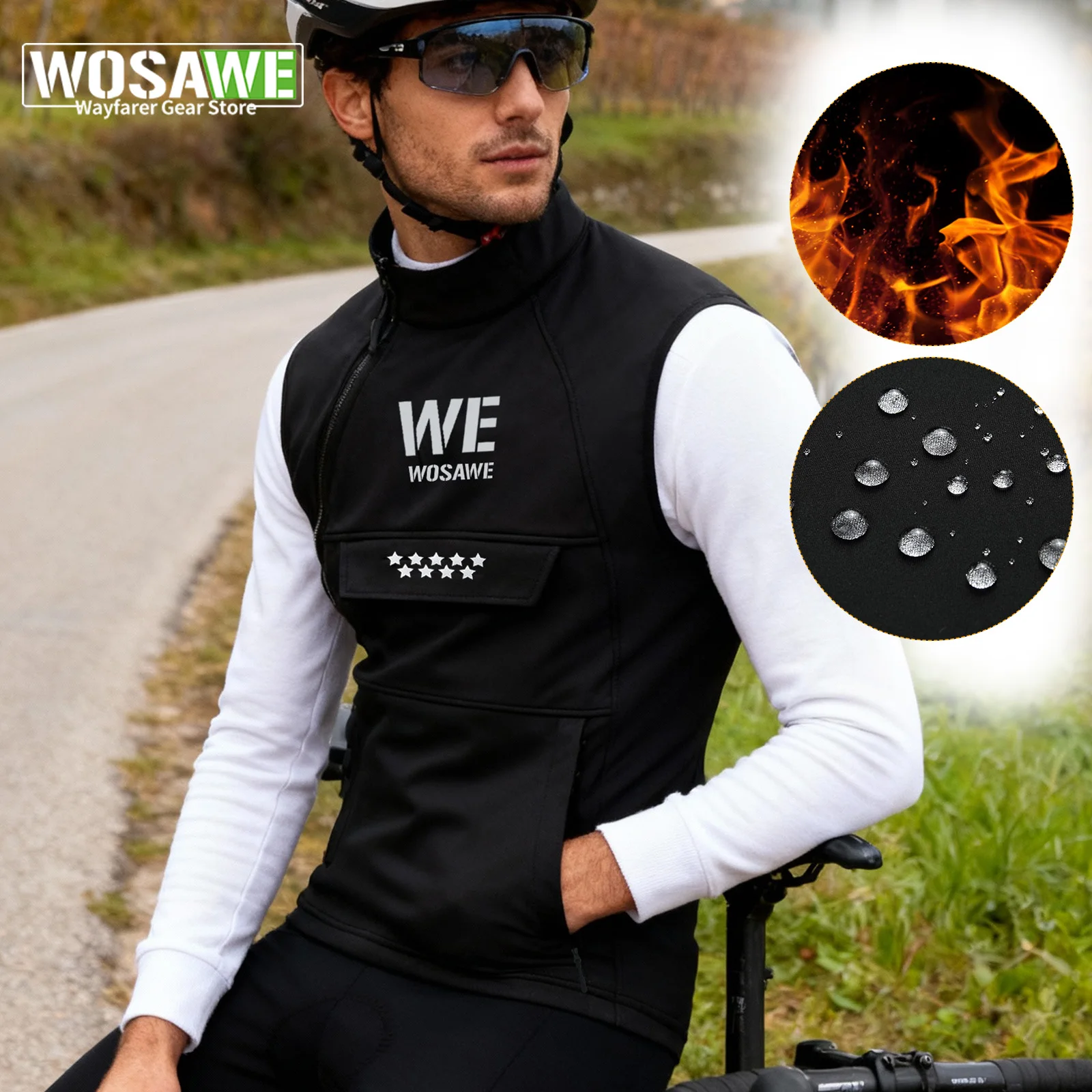 

WOSAWE велосипедный жилет, термозимний ветрозащитный жилет, ветровка для горного велосипеда на молнии, 4 кармана, мужская и женская велосипедная куртка без рукавов