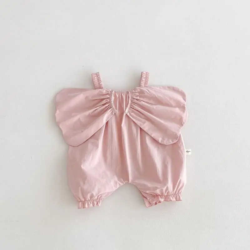 Summer New Solid Girl Infant Angel Wings Overalls Cute Children Suspenders Jumpsuit Loose Baby Cotton Pants Kid Casual Trousers