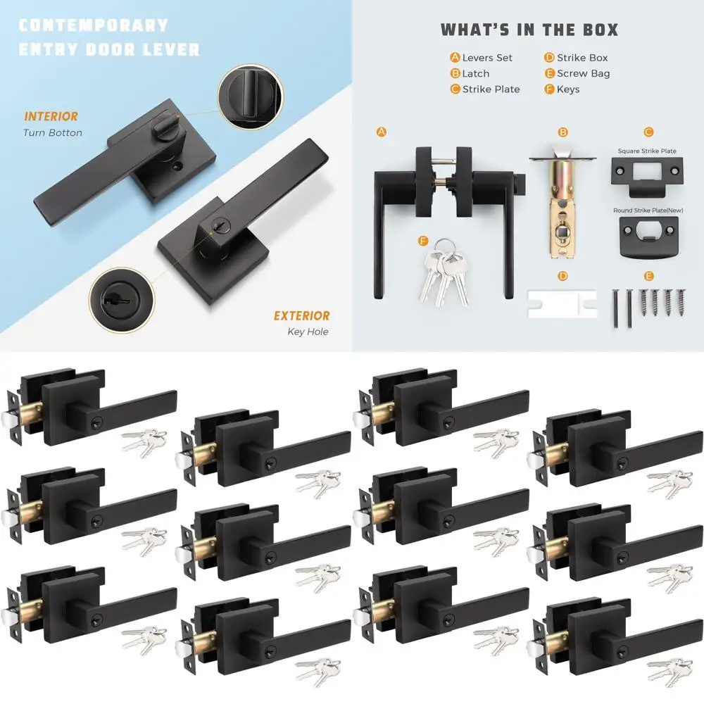 

Матово-черные сверхмощные 6-комплектные внутренние дверные ручки с входом и замком