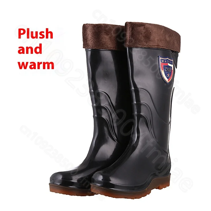 High top fleece warm rain boots men cotton reflective strips labor protection rain shoes high top rubber shoes waterproof shoes