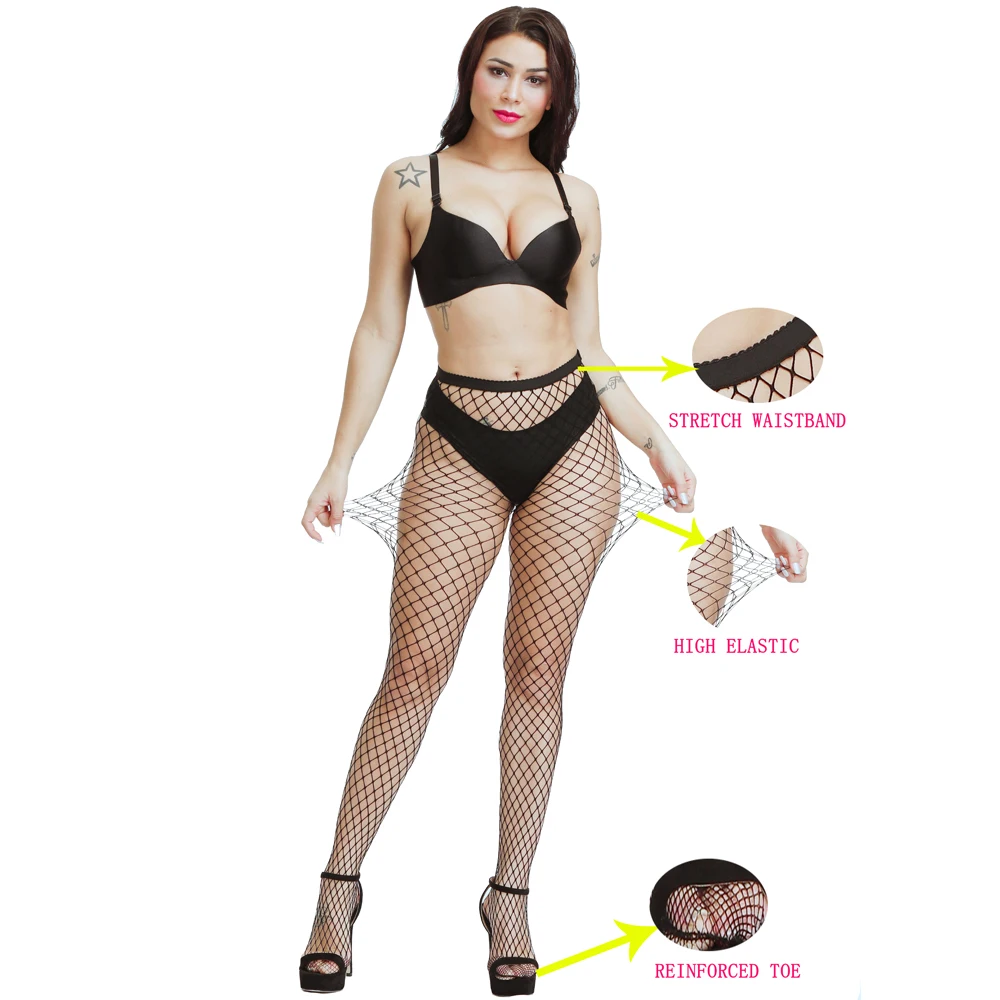 Mehrfarbige Sexy Netzstrumpfhose in Übergröße, Farbige Strümpfe mit Kleinem, Mittlerem und Großem Netz, Anti-Haken Nylon-Strumpfhose für Damen – Detail 11