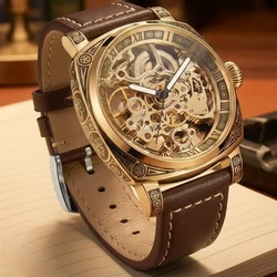 New Carving Mechanical Watch Retro Fully Automatic Man Watch Hollow out Fashion Mechanical Watch Luxury Men wrist watches