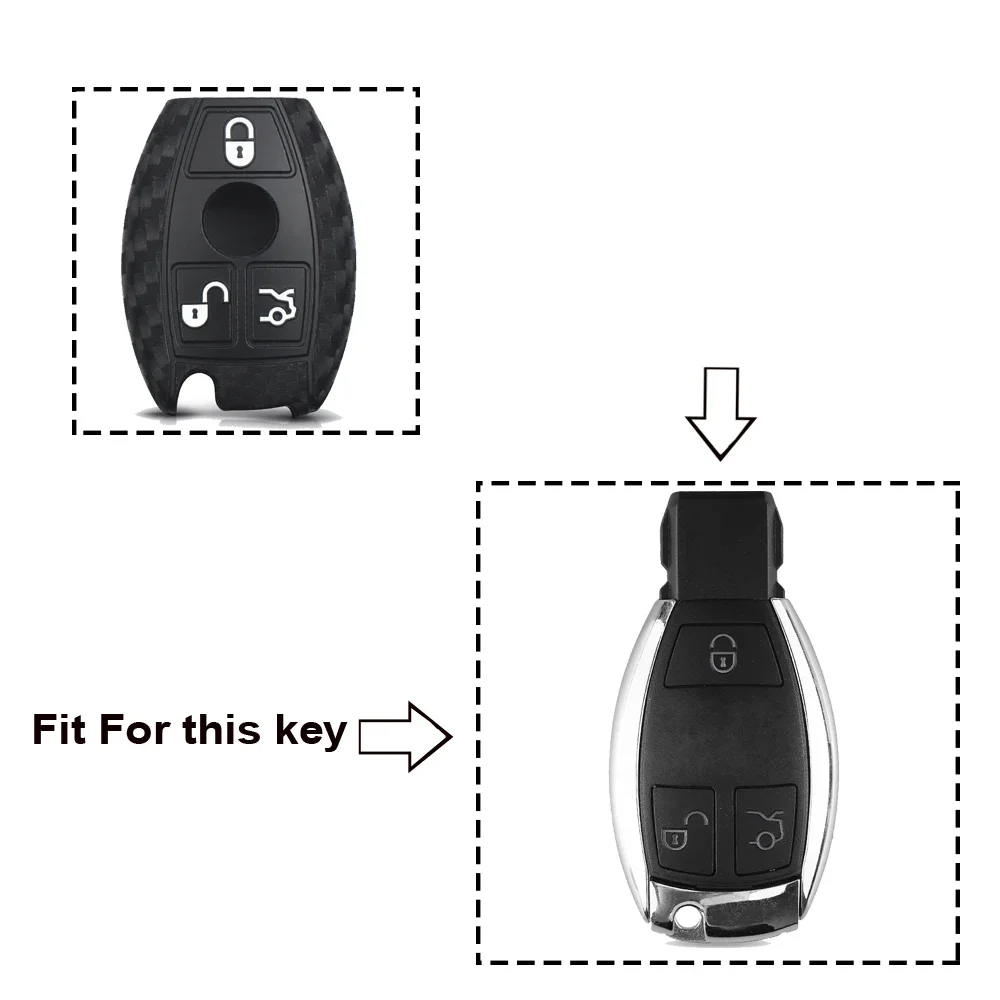 KEYYOU Remote Car Key Carbon Fiber Silicone Key Case For Mercedes Benz A180 A200 A260 W203 W210 W211 AMG W204 C E S CLA Classe