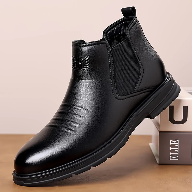 

Big Yellow Boots High-Top Boots: Autumn Men's Genuine Leather Shoes, 2024 New Inner Height-Increasing Stylish Thickened Sole Wor