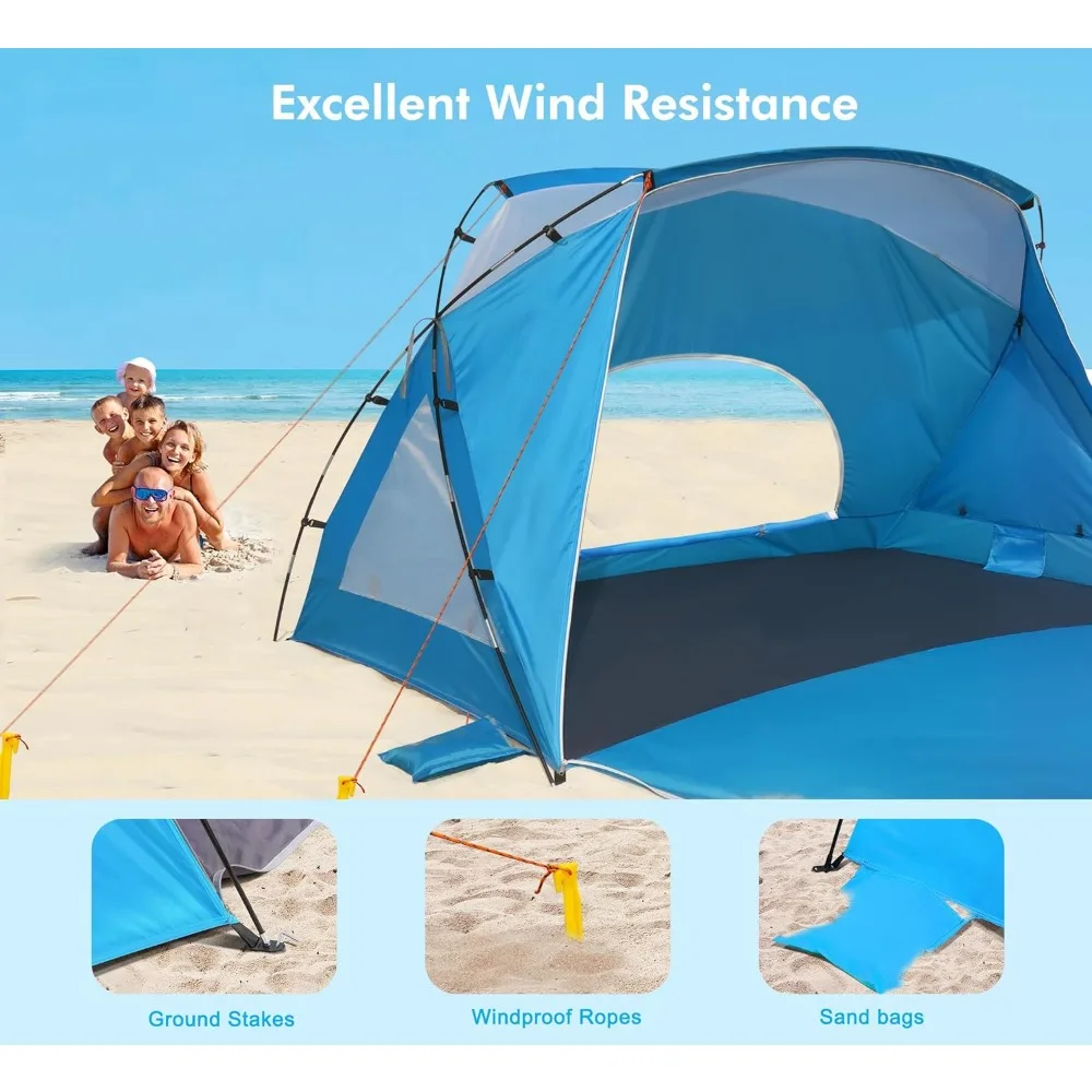 Calen Beach Tent,Beach Canopy Shade Tent with UPF 50+UV Protection for 3-4 Person, Waterproof Portable Easy Setup Beach Sun Shel