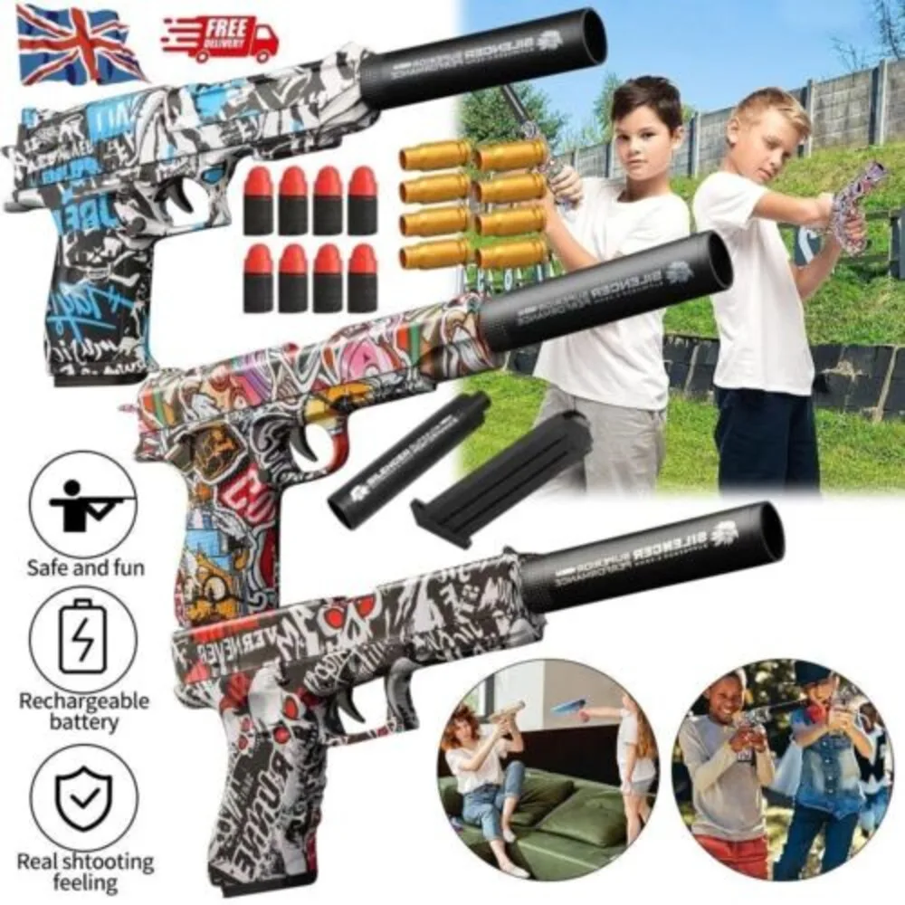 Gun + Soft Bullets &Shell Ejecting Multicoloured & Kinds Party Gifts Toy New