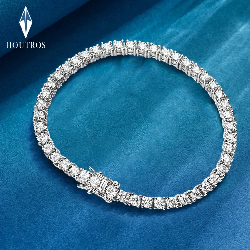 

Houtros 4mm 5mm Moissanite Tennis Bracelets For Men Women 925 Sterling Silver Plated 18k Gold Full Diamond Bracelet with GRA