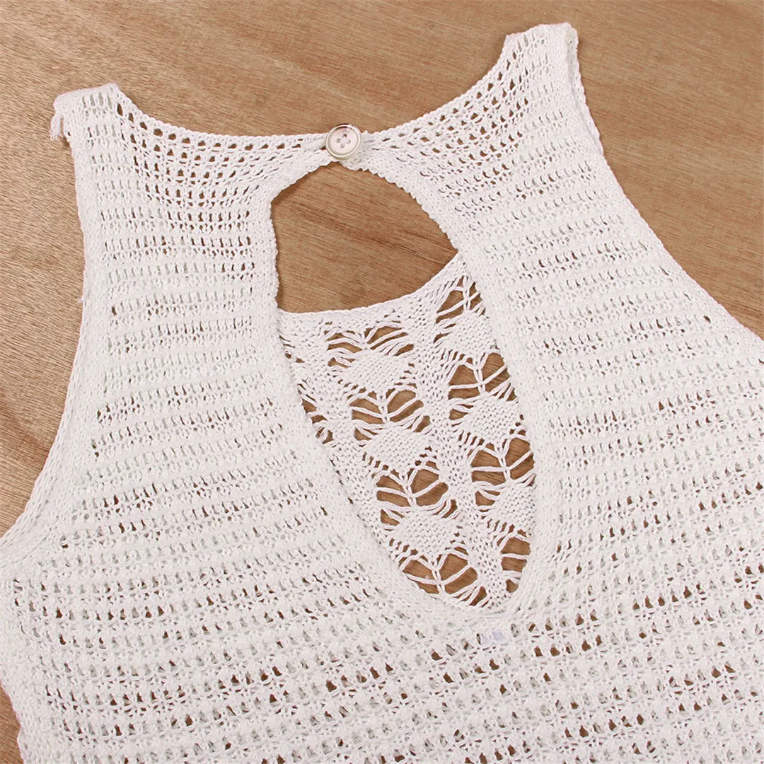 S-XL Sexy, ausgeschnittenes, mit Fransen und Quasten versehenes, gestricktes, gehäkeltes Tunika-Strandkleid, Strandkleid, Strandmode, Damenmode V3800 – Detail 22