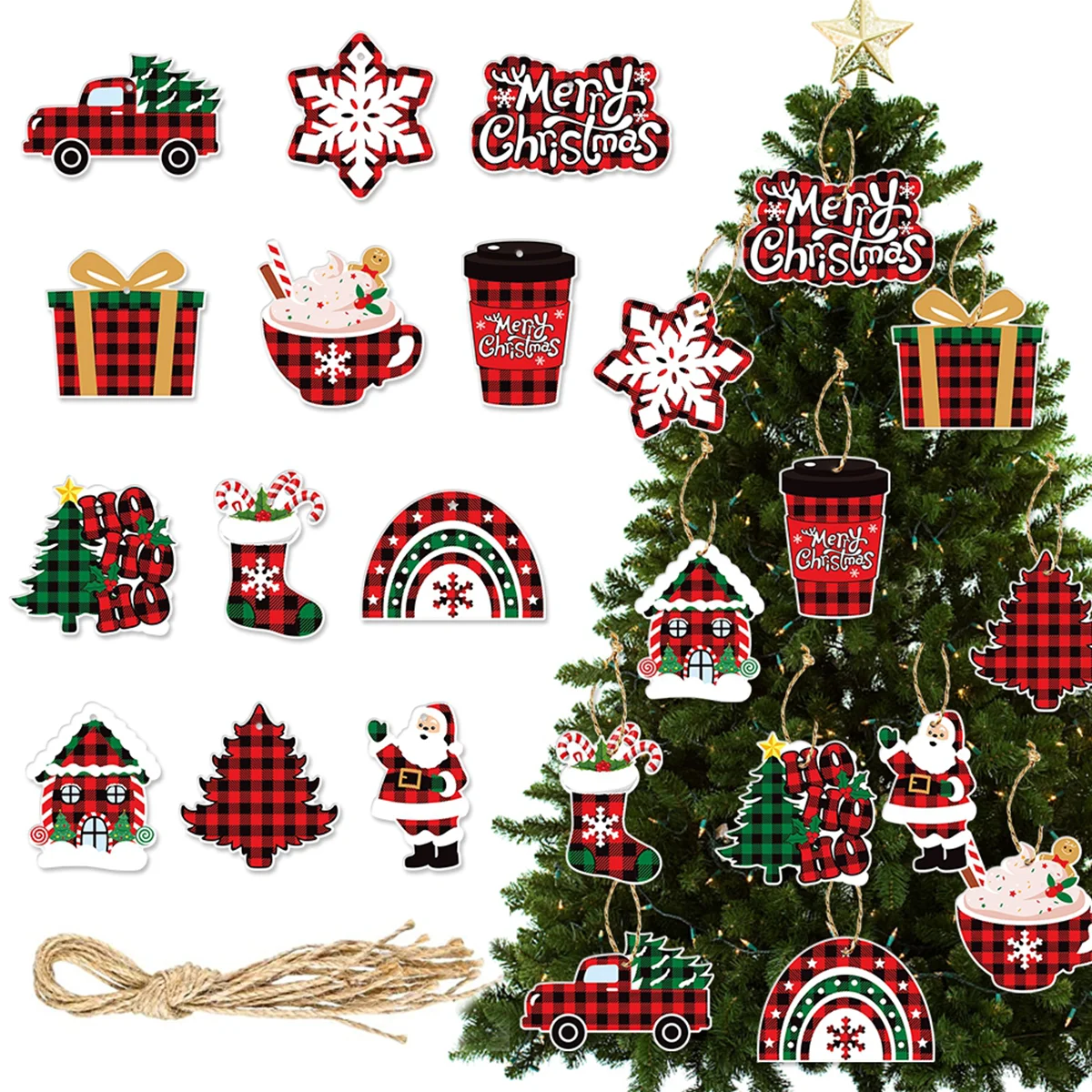 Christmas Tree Pendant Sets Merry Christmas Decorations for Home 2024 Xmas Paper Ornaments Navidad Natal New Year Gifts 2025