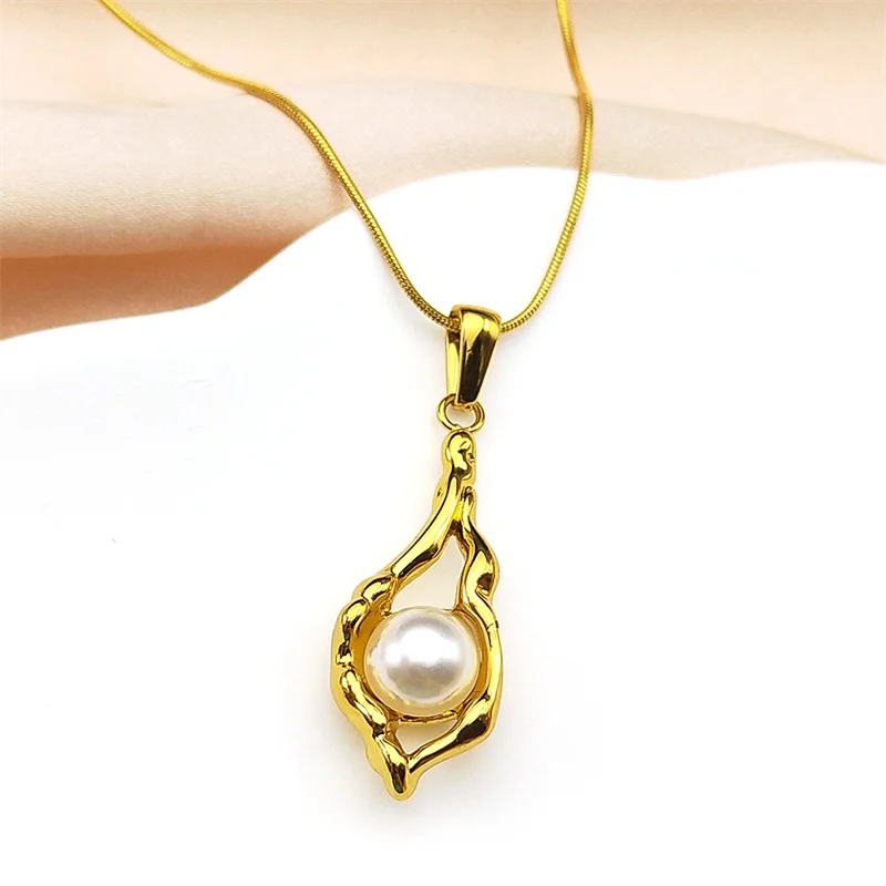

Simple Irregular White Imitation Pearl Pendant Necklace For Women Girl Stainless Steel Gold Color Chain Choker Jewelry Gifts