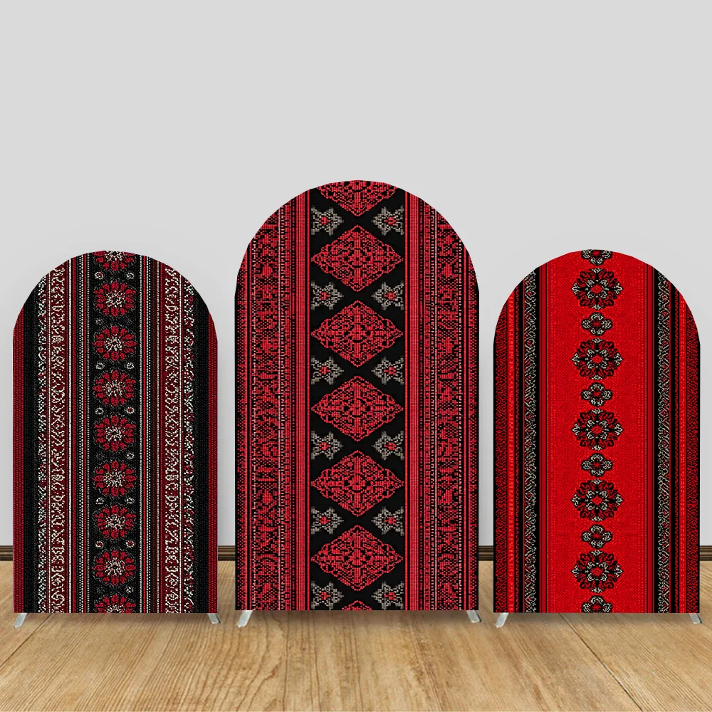 

Custom 2-Sided Red Embroidery Henna Birthday Bride Shower Wedding Covers Chiara Arch Background Decor Backdrop Photo